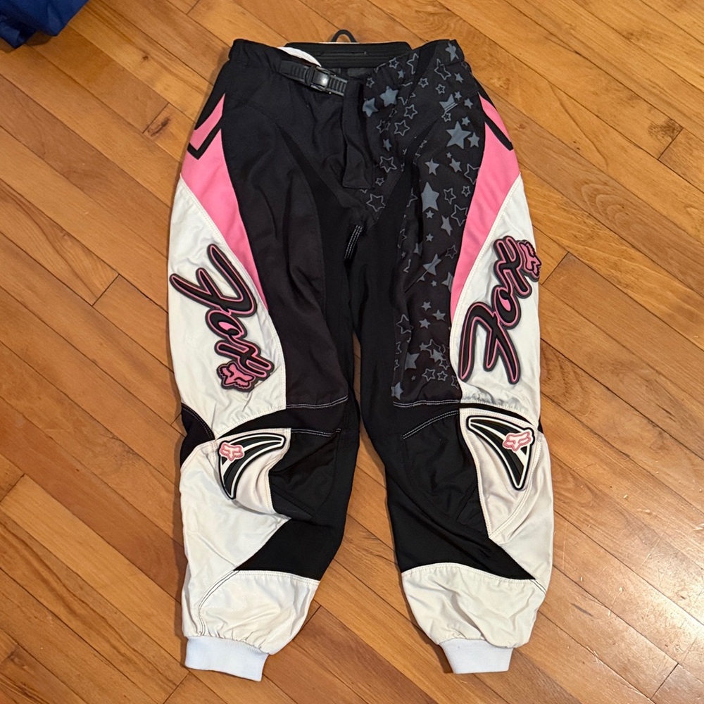 Fox  Black, Pink, and White Jogger Style motorcycle pants. Women’s size 9/10
